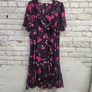 Calvin Klein, Size 16, High low wrap dress purple.